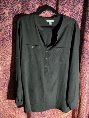 Calvin Klein Black Long Sleeve Henley Shirt